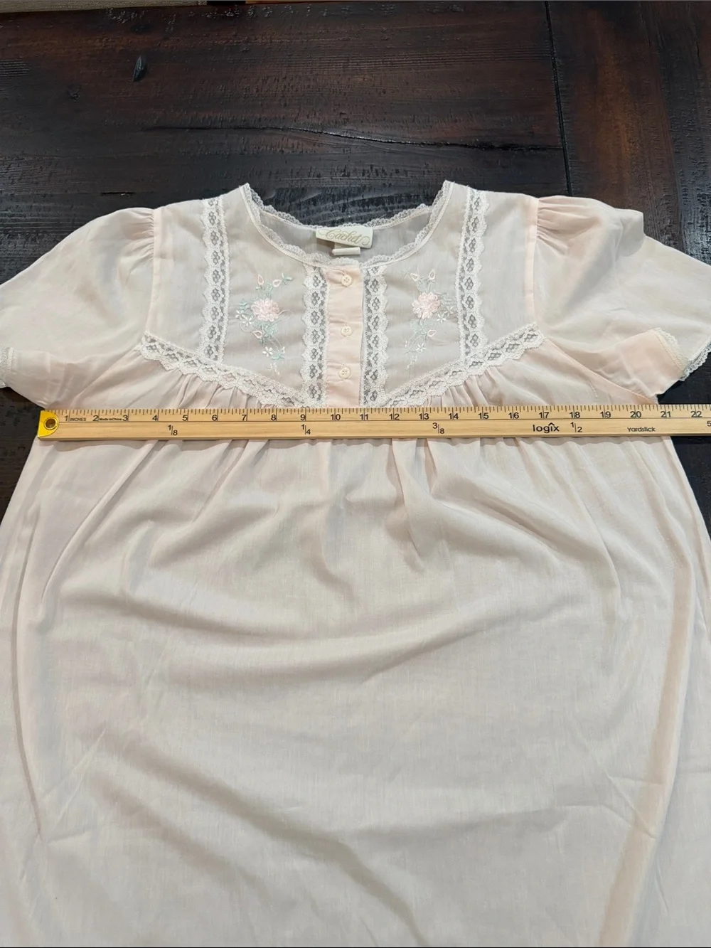 Vintage Cachet Pastel Pink Cottagecore Lace Embroidered Nightgown Dress Size M - Picture 12 of 13